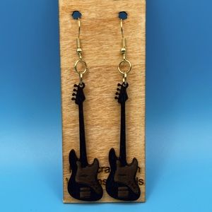 Handcrafted Black Bass Guitar Earrings